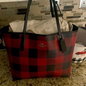 COACH Buffalo Plaid Check Tote